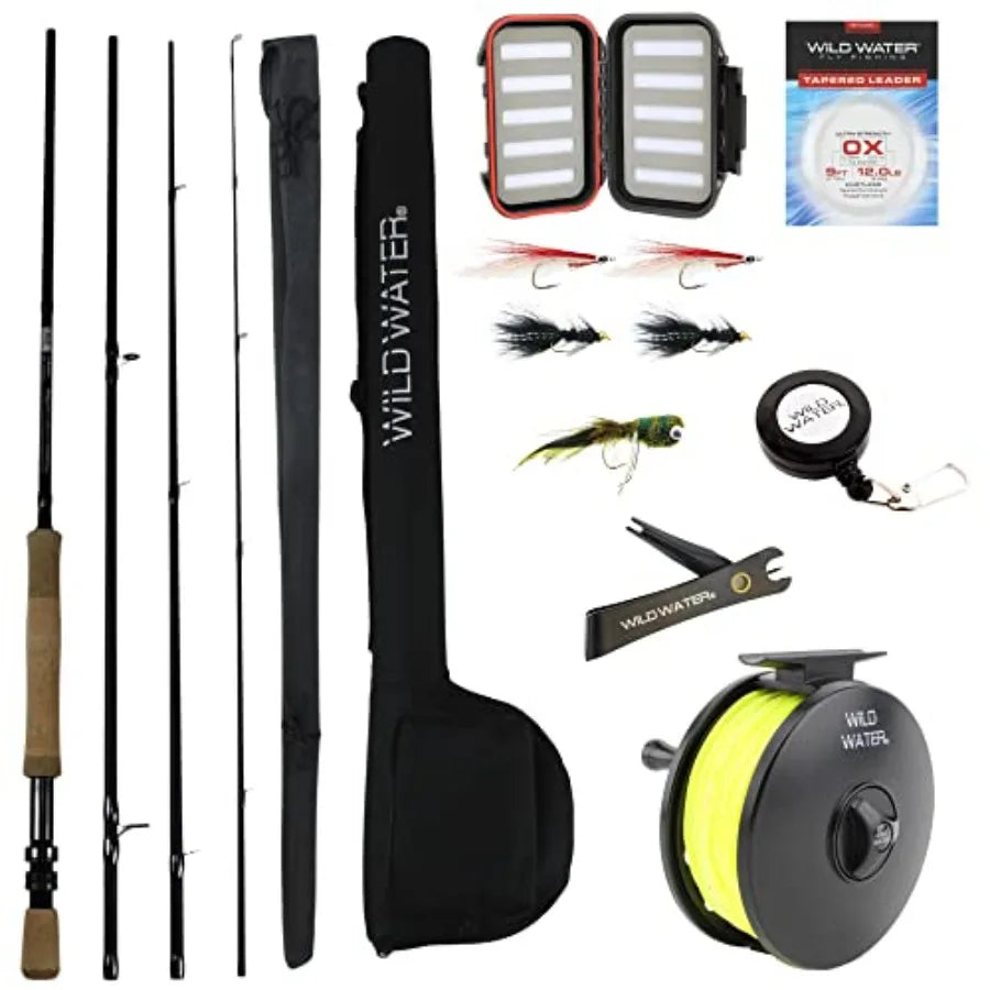 Fly Fishing 9 Foot 4-Piece 9/10 Weight Fly Rod Complete Combo Starter Package with Matching Reel in Black and Olive Green for P