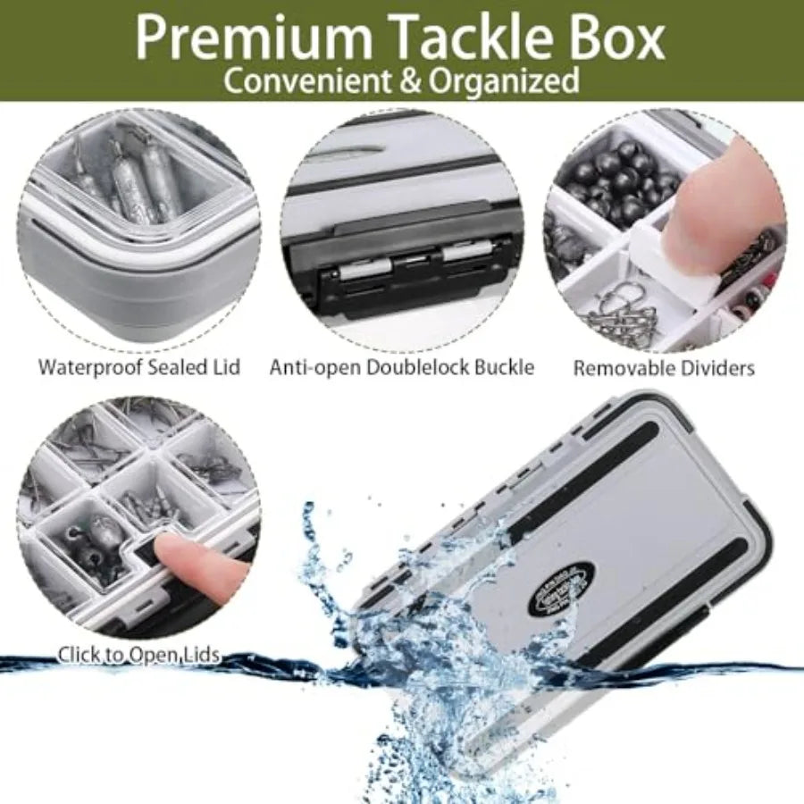 397 Pcs Fishing Accessories Kit Tools Include Backpack Fishing Tackle Box with Hooks Weights Sinkers Spinner Blade Gear in Blac