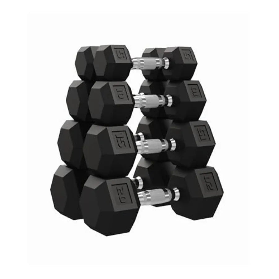 5-50 LB Hex Dumbbell Set of 2 Hand Weights with Cast Iron Core Rubber Encased Coating and Textured Carbon Steel Handle for Home