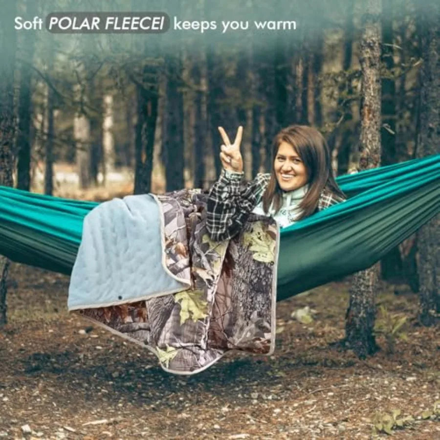 Outdoor Camping Quilt Warm Thick Blanket with Polar Fleece Packable Down Wearable Camp Blankets with Snap Buttons Soft Puffy Ca