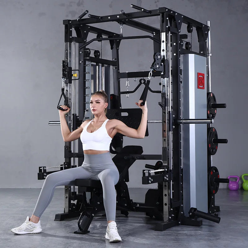 Smith machine Dispositivo de entrenamiento integral, marco de pórtico, estante de sentadillas, banco de empuje, equipo de Fitnes