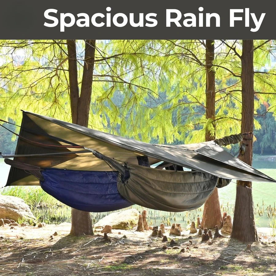 1210 ft Hammock Tarp, Ultralight Tarp Silnylon Hammock Rain Fly Lightweight Waterproof Camping Tent Tarp with Doors, Easy to Set