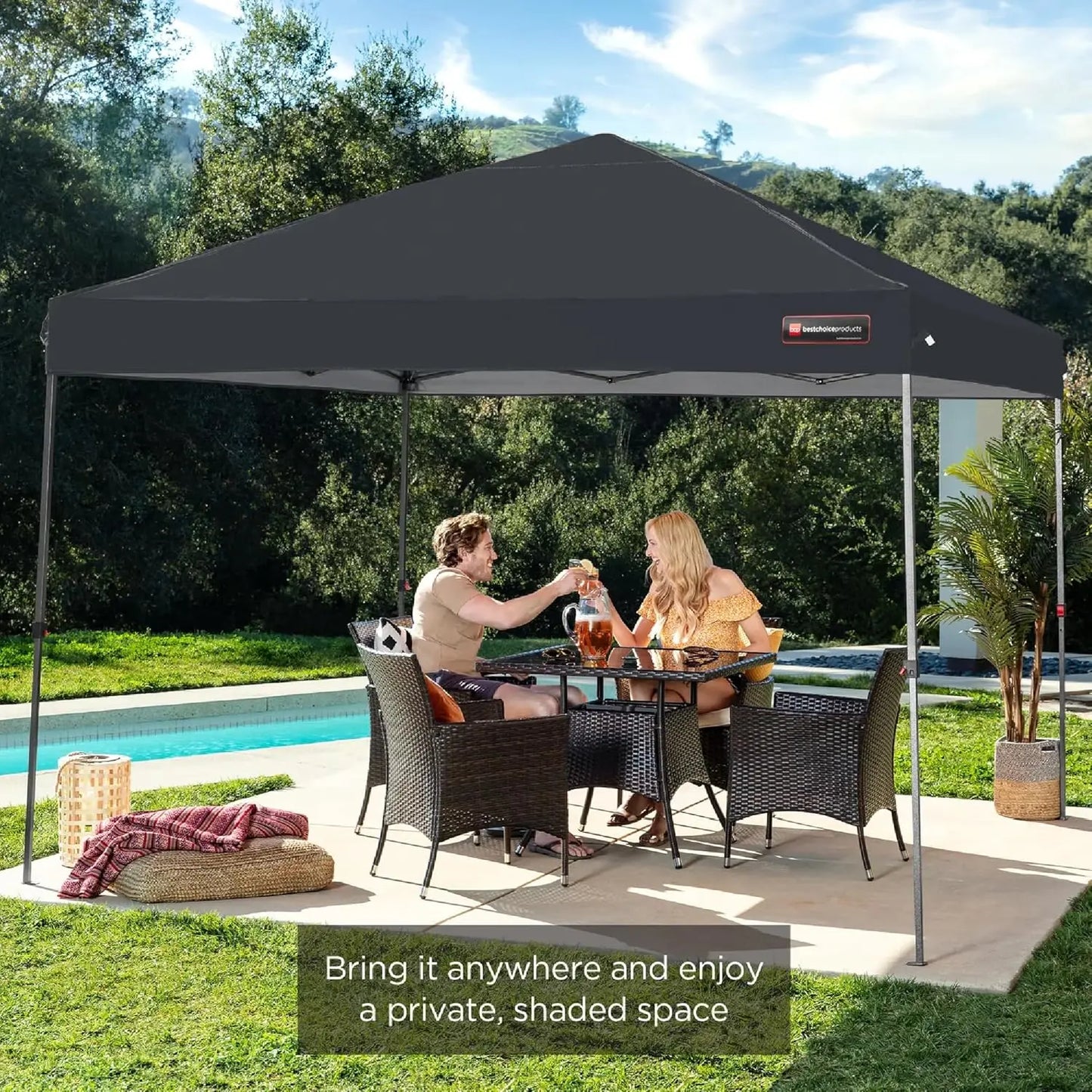 10x10ft 1-Person Setup Pop Up Canopy Tent Instant Portable Shelter w/ 1-Button Push, Case, 4 Weight Bags - Gray, Customized
