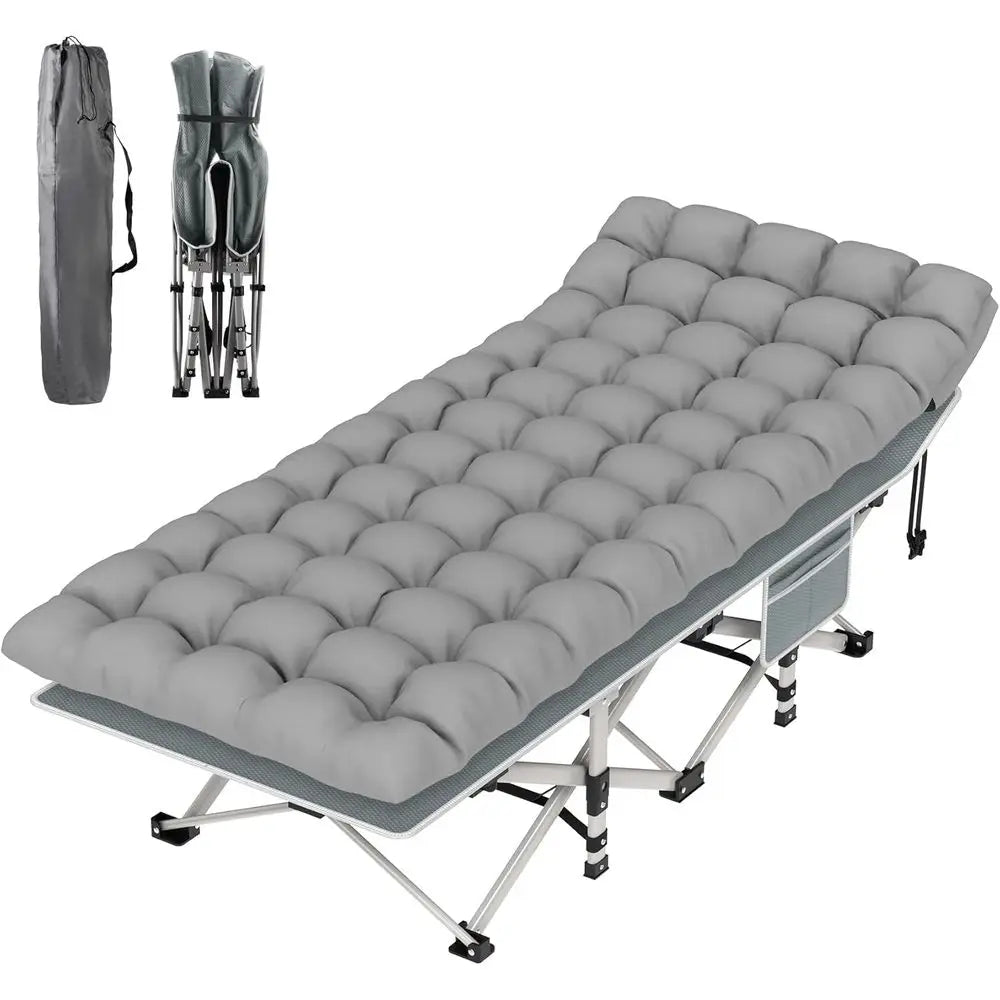Camping Cot, Double Layer Portable Outdoor Cots or Camping W/Sleeping Pad Carry Bag or Home Office Nap Beach Travel, 500LBS, Gre