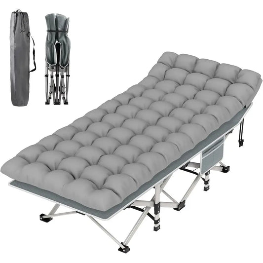 Camping Cot, Double Layer Portable Outdoor Cots or Camping W/Sleeping Pad Carry Bag or Home Office Nap Beach Travel, 500LBS, Gre