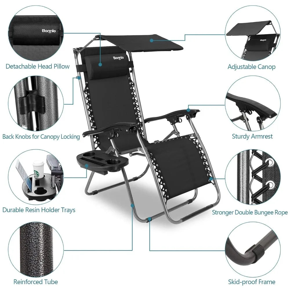 Zero Gravity Chair with Canopy Patio Sunshade Lounge Chair, Adjustable Folding Shade Reclining Chairs with Cup, Customized