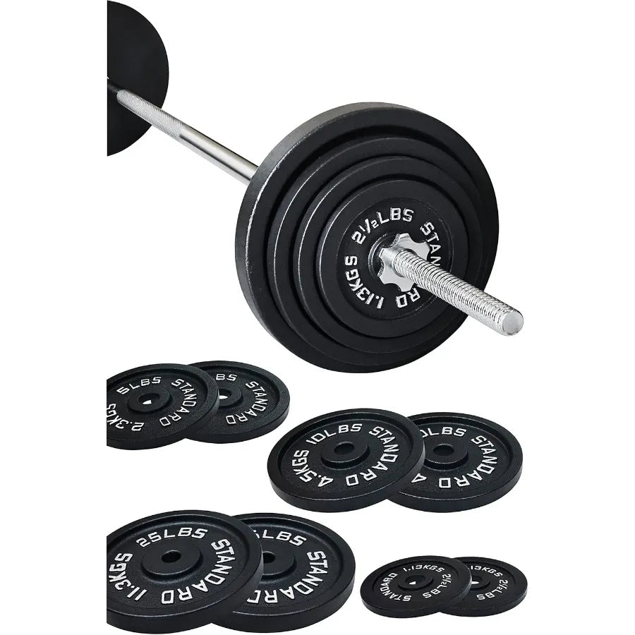 Cast Iron Standard Weight Plates Including 5FT Standard Barbell with Star Locks, 95-Pound Set (85 Pounds Plates + 10 Pounds Barb