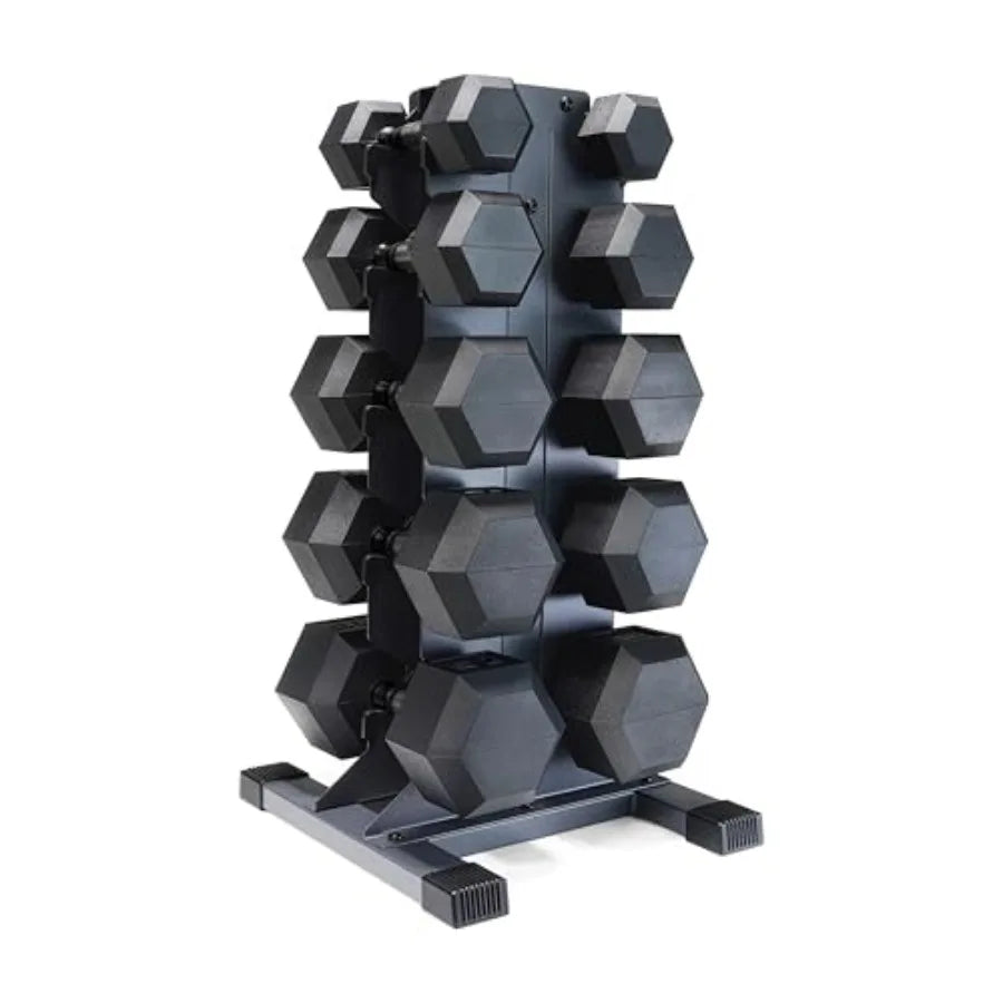 Rubber Coated Hex Dumbbell Set with Vertical Rack 100-300 lbs Free Weights Dumbbells Set for Home Gym Multiple Options