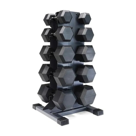 Rubber Coated Hex Dumbbell Set with Vertical Rack 100-300 lbs Free Weights Dumbbells Set for Home Gym Multiple Options