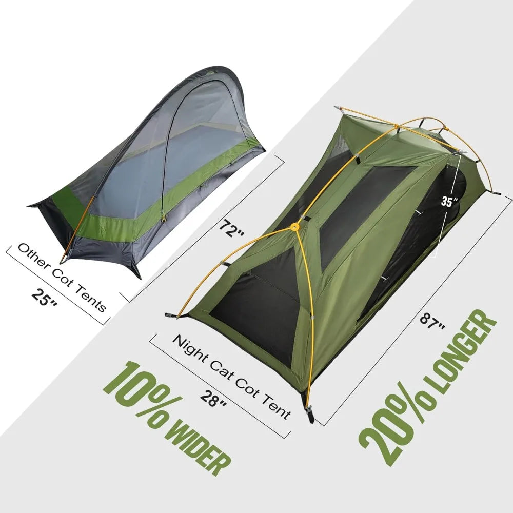 Camping Cot Tent Combo - Waterproof 1-Person Elevated Cot Bed with Tent, Portable Easy Setup for Adults