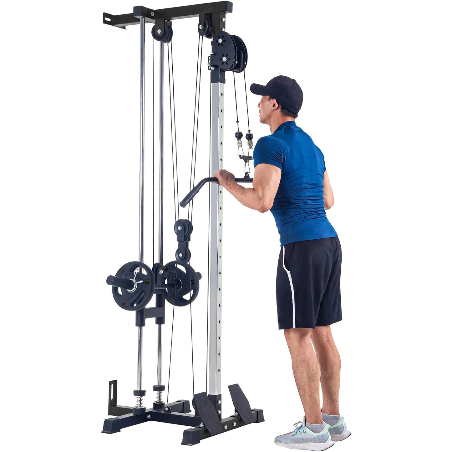 Wall Mount Cable Machine LAT Pulldown with 20-Position Adjustable Pulley System High & Low Pulley for Home Gym