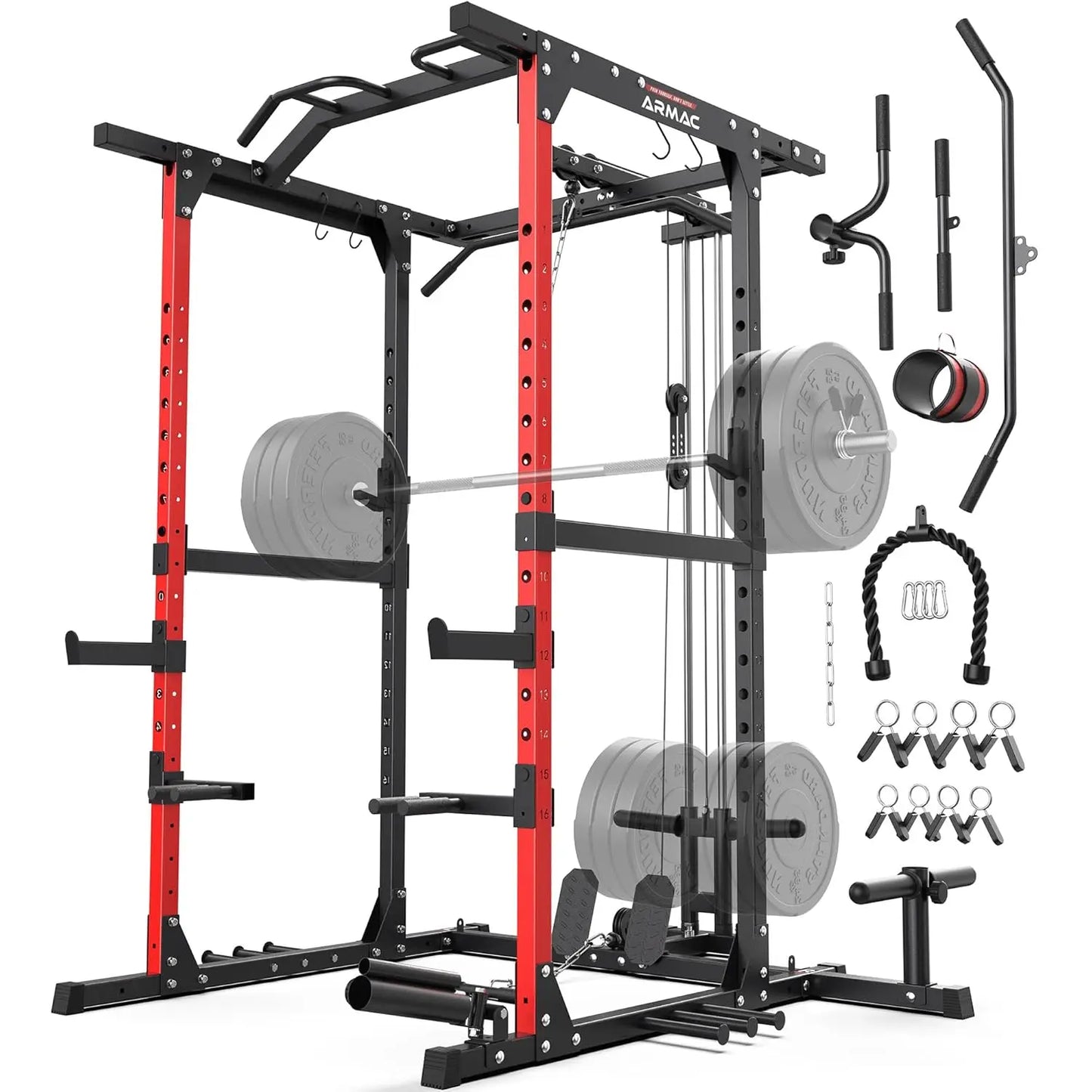 Power Cage,1500lbs Multi-Function Power Rack with Adjustable Cable Crossover System and More Training Attachment,, Customized