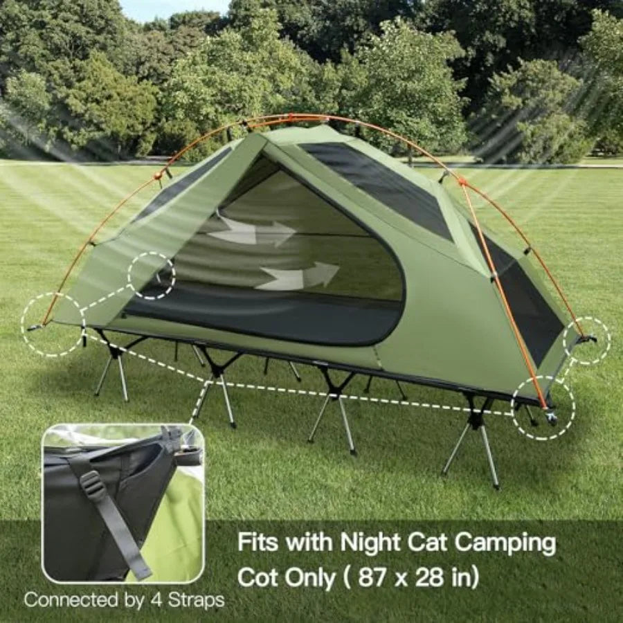 Camping Cot Tent with Sleeping Pad and Sleeping Bag Waterproof 1-Person Off-Ground Combo Cot Bed for Adults Portable Easy Set-u