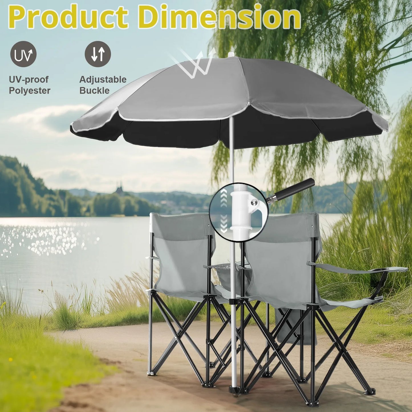 Folding Camping Outdoor Picnic Double Chairs with Umbrella Table Cooler Beach