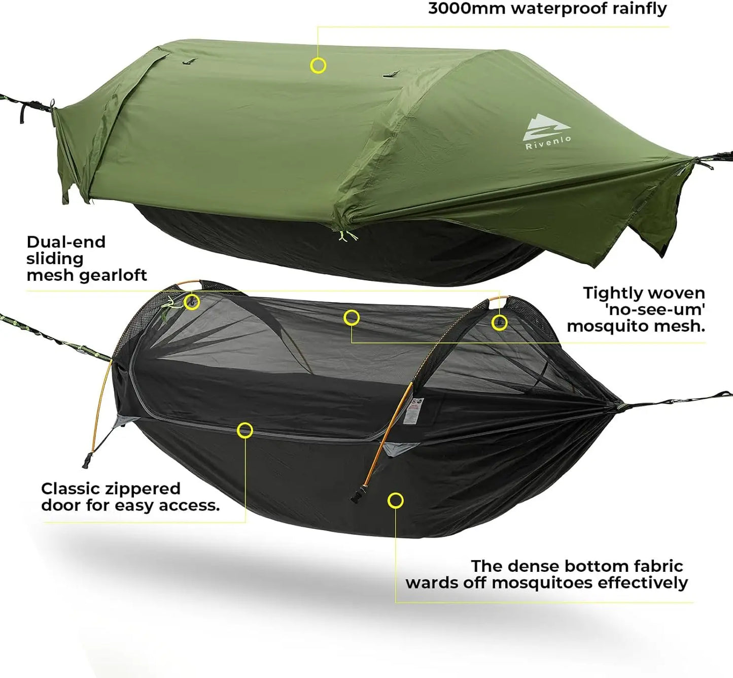 3-in-1 Waterproof Camping Hammock with Mosquito Net & Rainfly, Lightweight Portable Outdoor Gear for Hiking