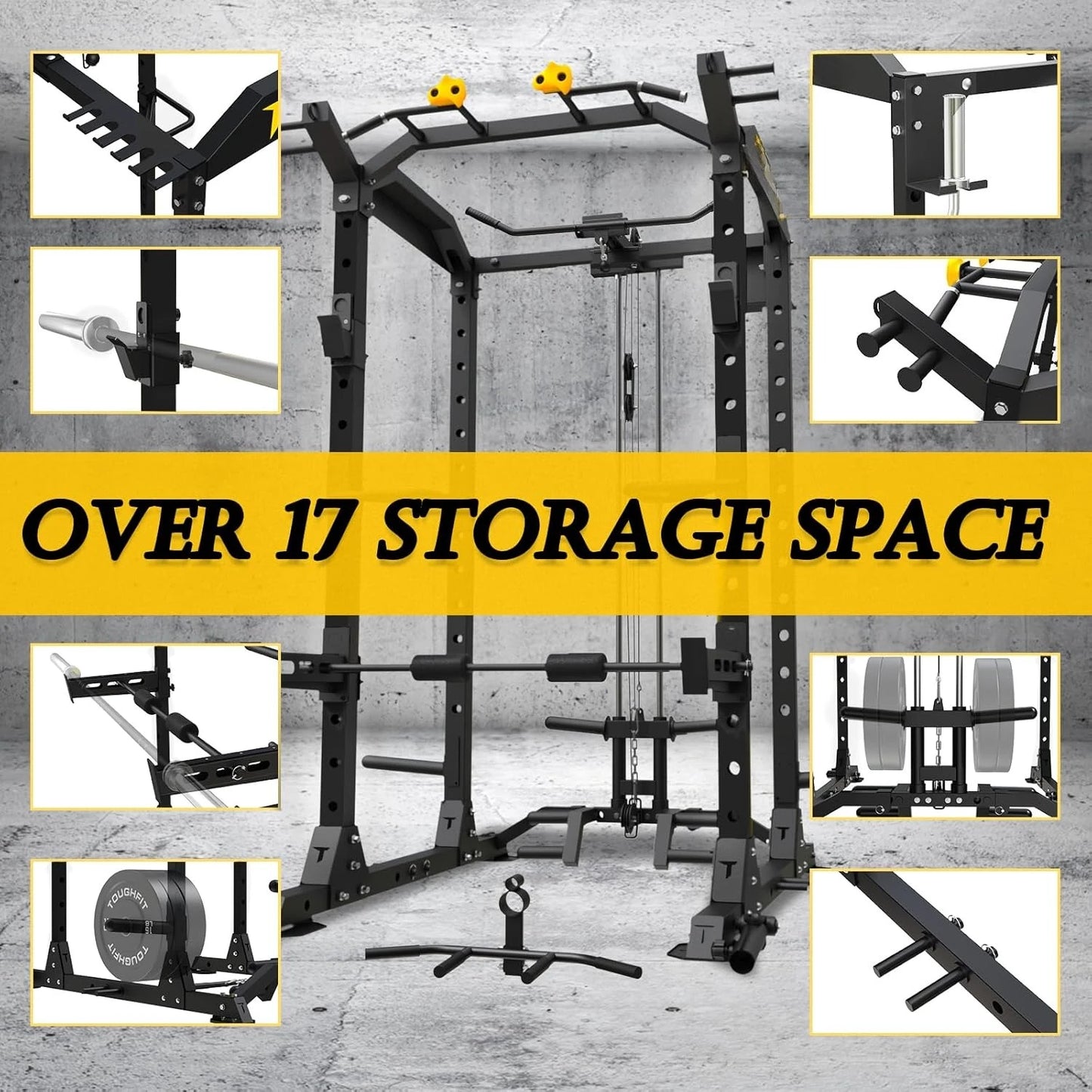 Upgraded T2 Power Cage Muti-Function Power Rack with LAT Pulldown System Squat Rack with Weights and Bar Set, Customized