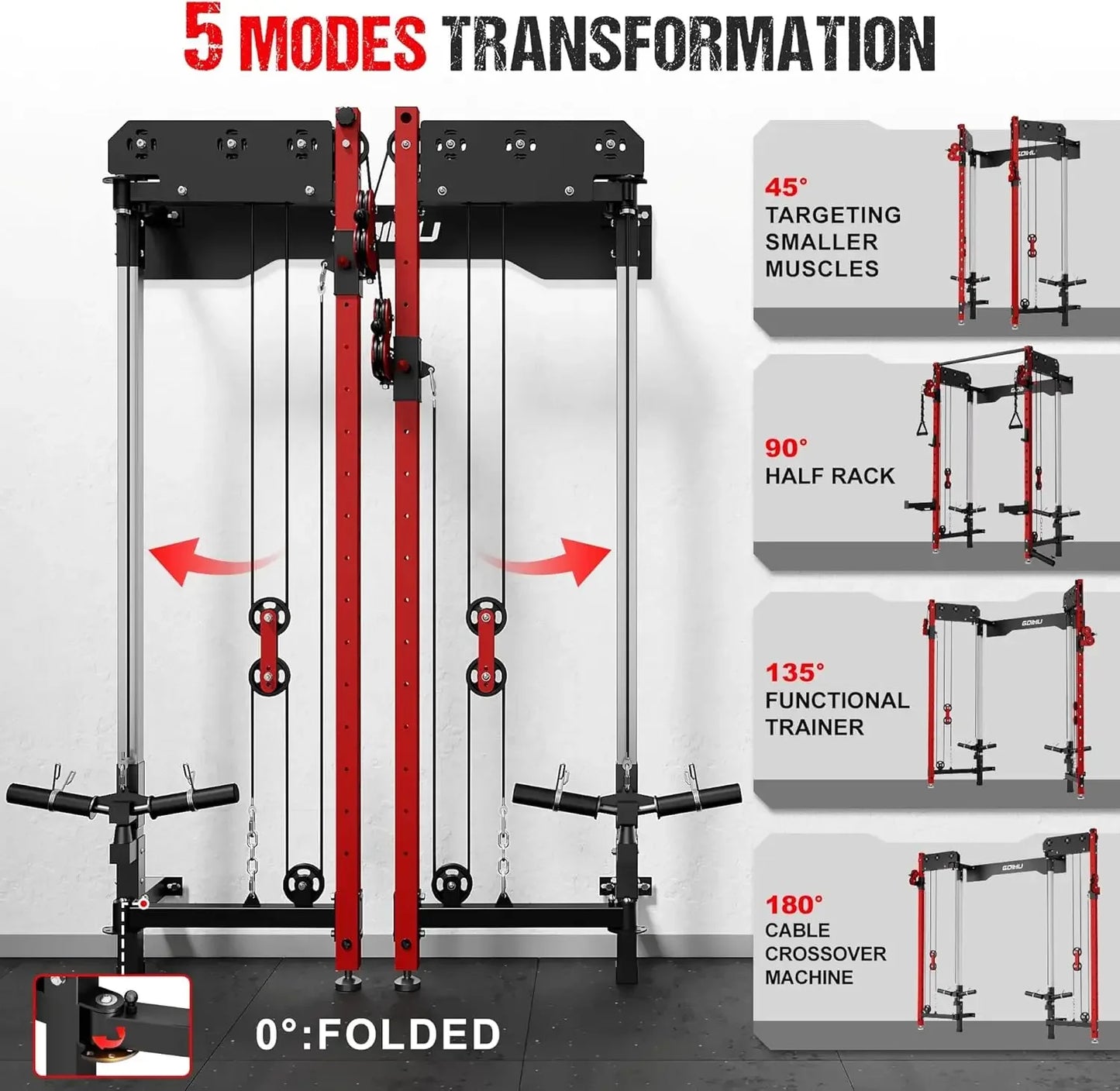 WM3-V4 Folding Squat Rack, Wall Mounted Power Rack with Dual Independent Pulley System, Functional Trainer with 5