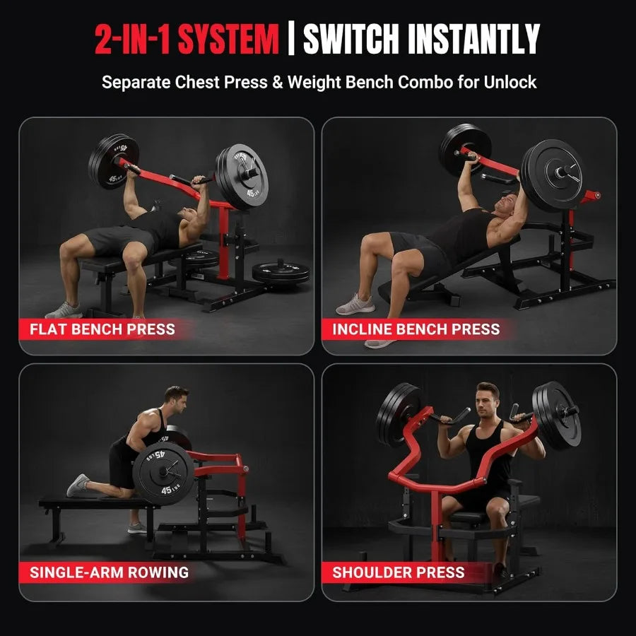 Chest Press Machine 1100LBS Bench Press Machine with Separate Press Station Adjustable Weight Bench Independent Converging Arms