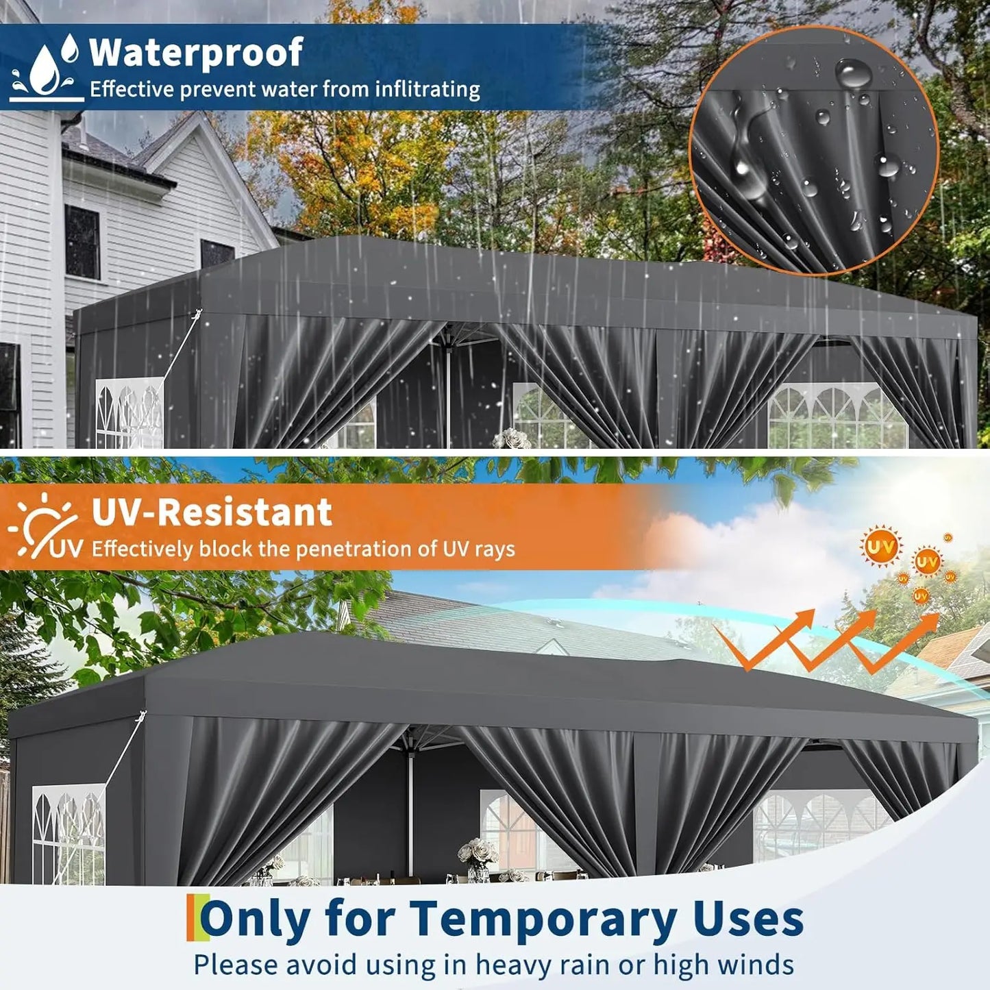10x20 Heavy Duty Pop Up Canopy Tent with 6 Removable Sidewalls Easy Up Commercial Canopy Tents for Large Outdoor Parties