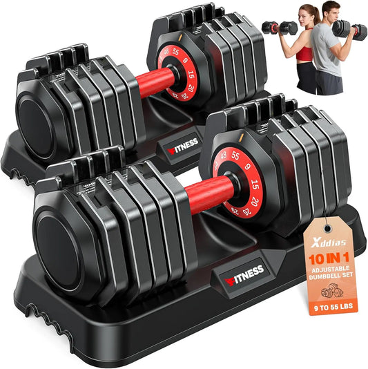 Adjustable Dumbbell Set of 2, Fast Weight Change, Anti-Slip Handle for Home Gym