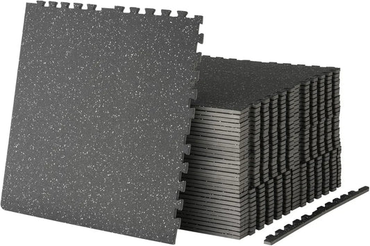 0.56 Inch Thick Gym Flooring for Home Gym, Exercise Equipment Mats with EVA Foam and Rubber Top, Interlocking Puzzle Rubber