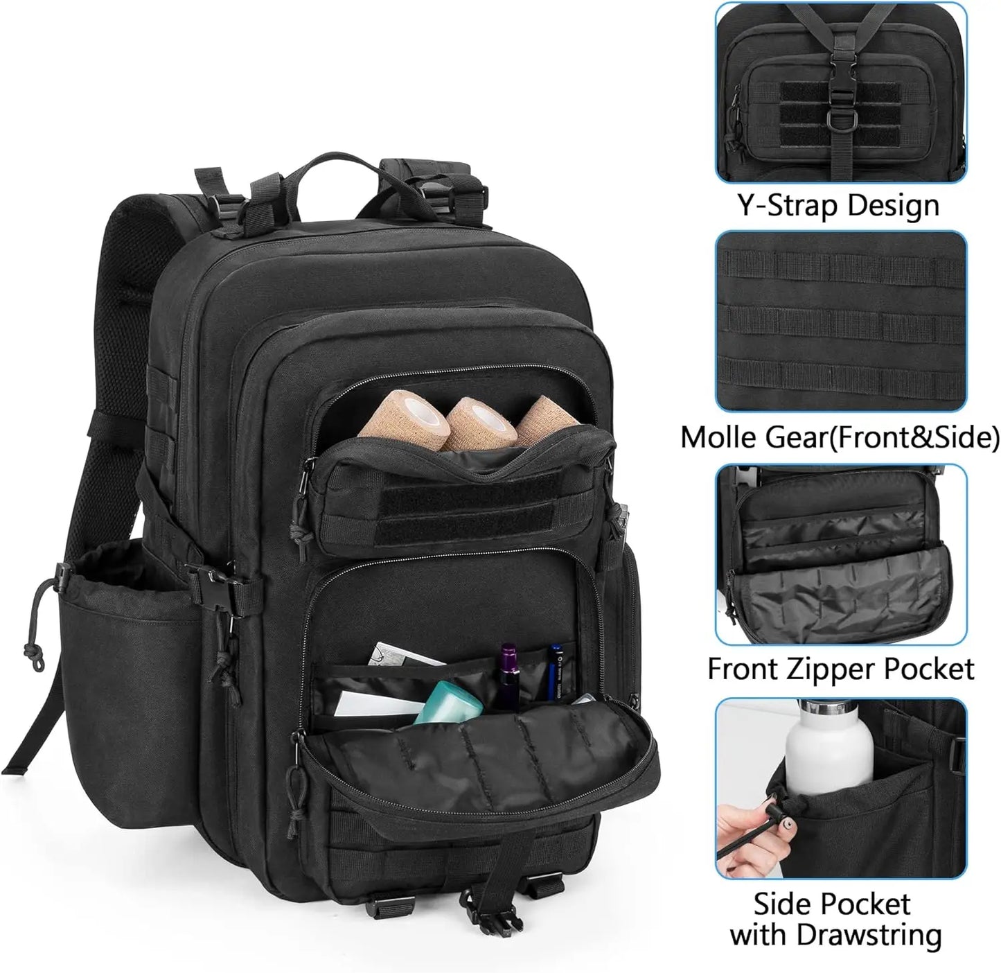 Tactical Medical Backpack for First Aid, Hiking, Trekking, Hunting, Camping - Black (Bag Only)