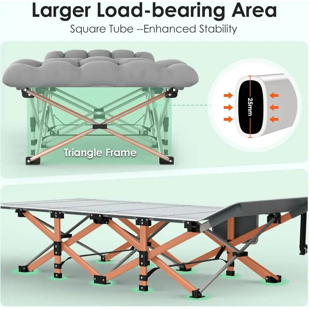 Camping Cot, Double Layer Portable Outdoor Cots or Camping W/Sleeping Pad Carry Bag or Home Office Nap Beach Travel, 500LBS, Gre
