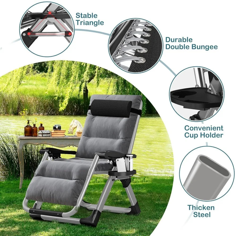 Padded Zero Gravity Chair, Folding Outdoor Lounge Chairs, Adjustable Reclining Camping Chairs with Cup Holder, Customized
