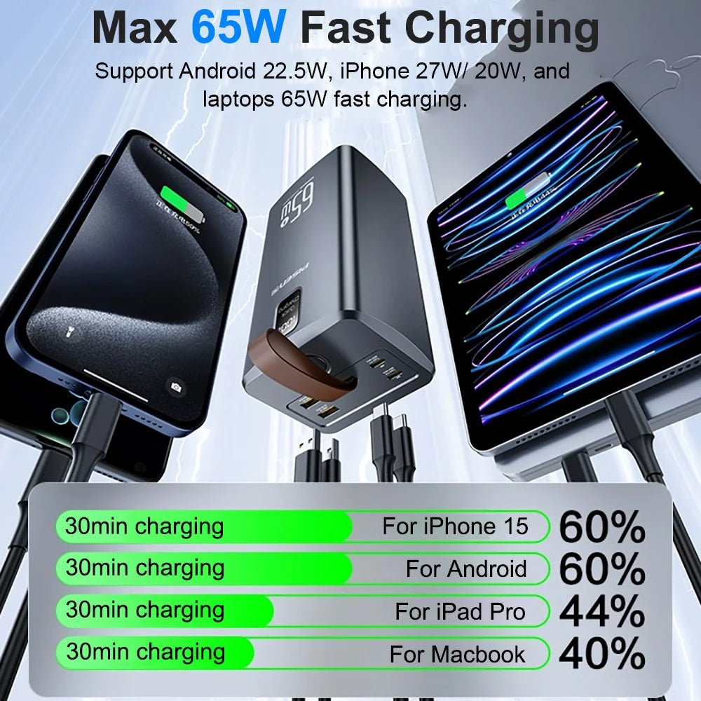 PISEN 60000mAh Large Capacity Power Bank PD3.0 65W Fast Charging Powerbank With Outdoor Camping Lamp For iPhone Laptops MacBook
