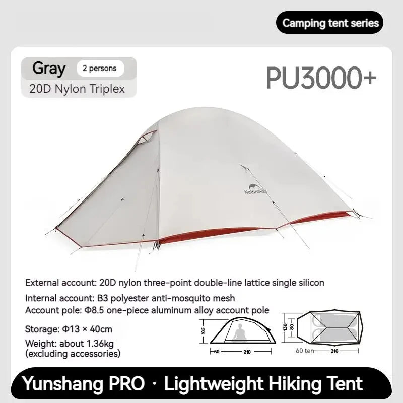 Naturehike Cloud Up Pro Trekking Tent 20D Nylon 1/2 People Tent Ultralight Portable Outdoor Travel Camping Tent With Floor Mat