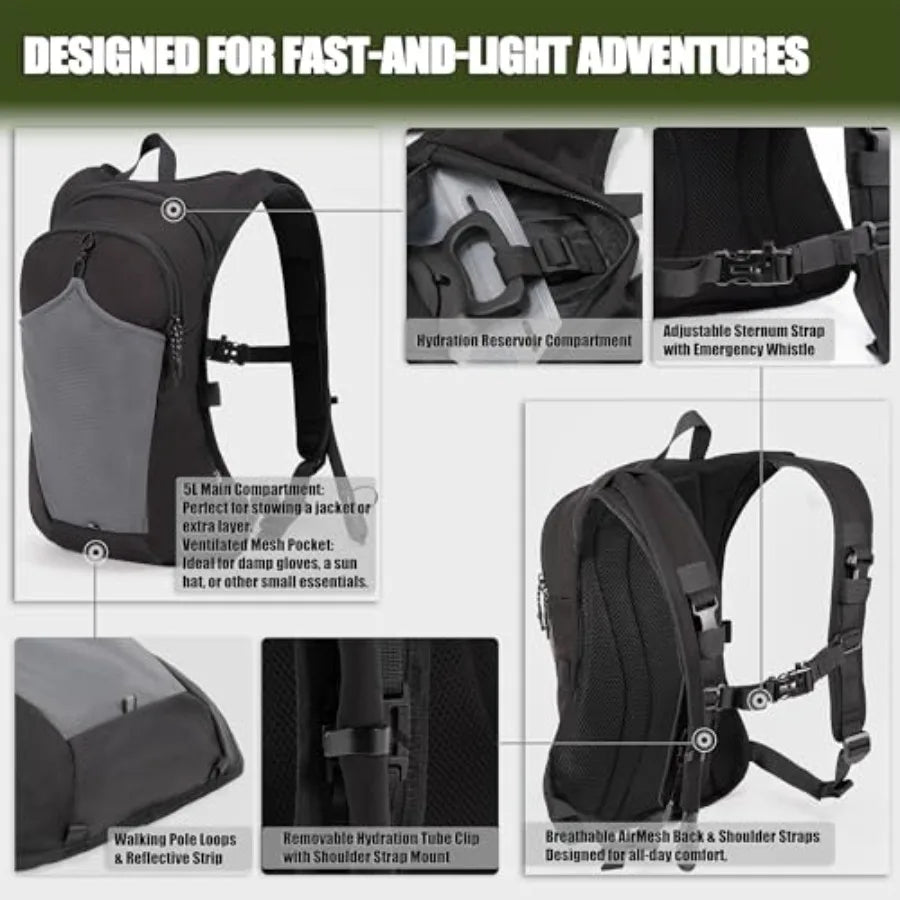 2-in-1 Hydration Backpack and Tactical Chest Pack with 2.5L Water Bladder Modular Molle Hydration Vest 500D Nylon Lightweight R
