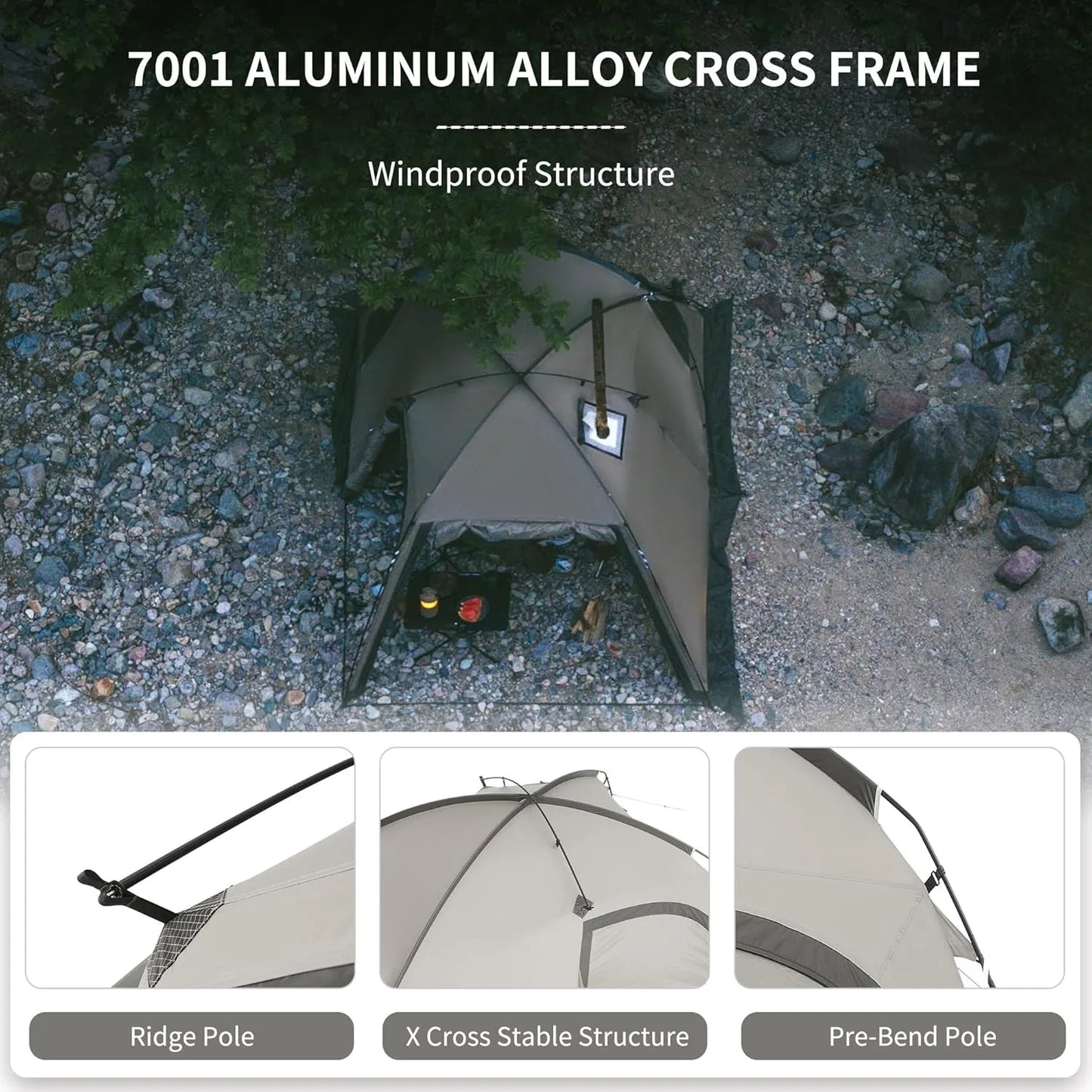 Naturehike Lightweight 2 Person Tent Large Space 4 Season Double Layer Camping Tent 7.5㎡ with Living Room with Stove Hole