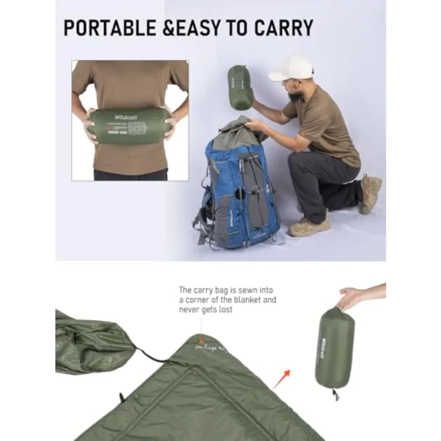Hooded Camping Blanket with 3M Thinsulate Insulation Wearable Poncho Blanket Ultralight Foldable Quilt Sleeping Bag for Outdoor