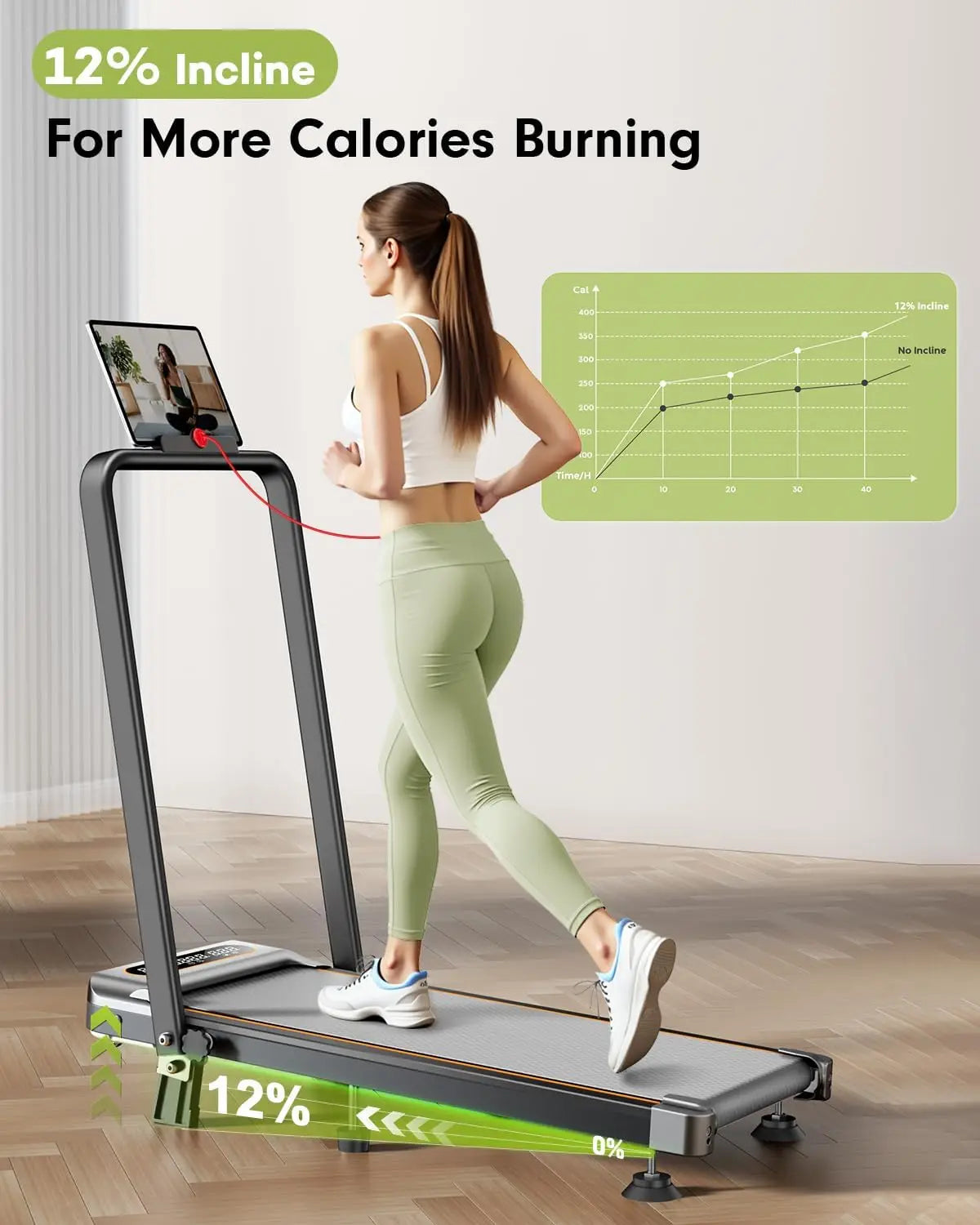 Foldable Treadmill with 12% Incline,3.5HP Low Noise Walking Pad Treadmill with Handle Bar,350 Lbs Capacity, APP Remote Control