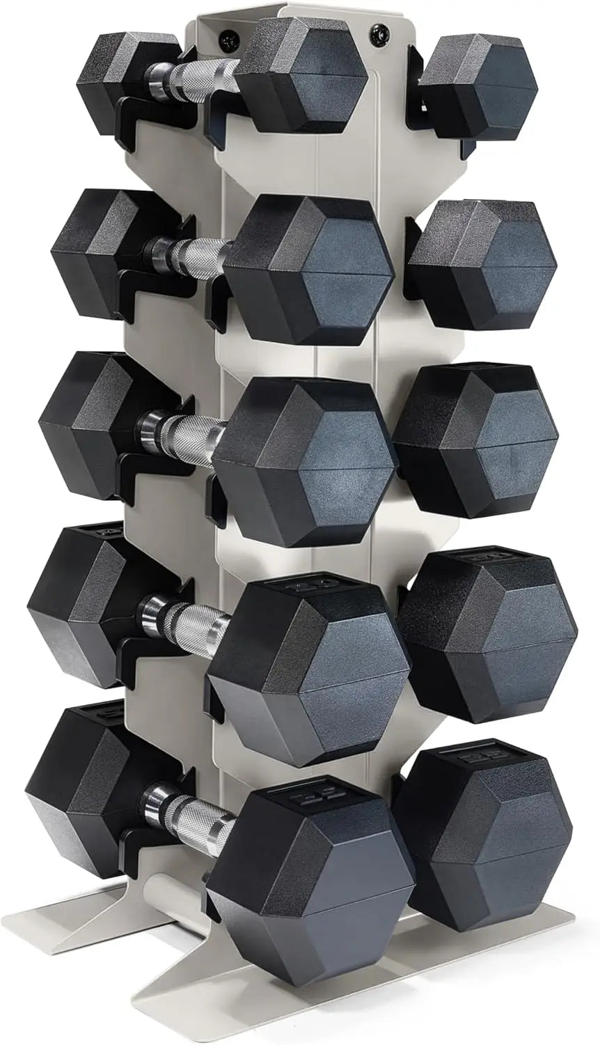 Home Gym Workout, Rubber Coated Dumbbell Set, Rubber, No Color Mentioned, Comes with Vertical Rack, Multiple Weight Options
