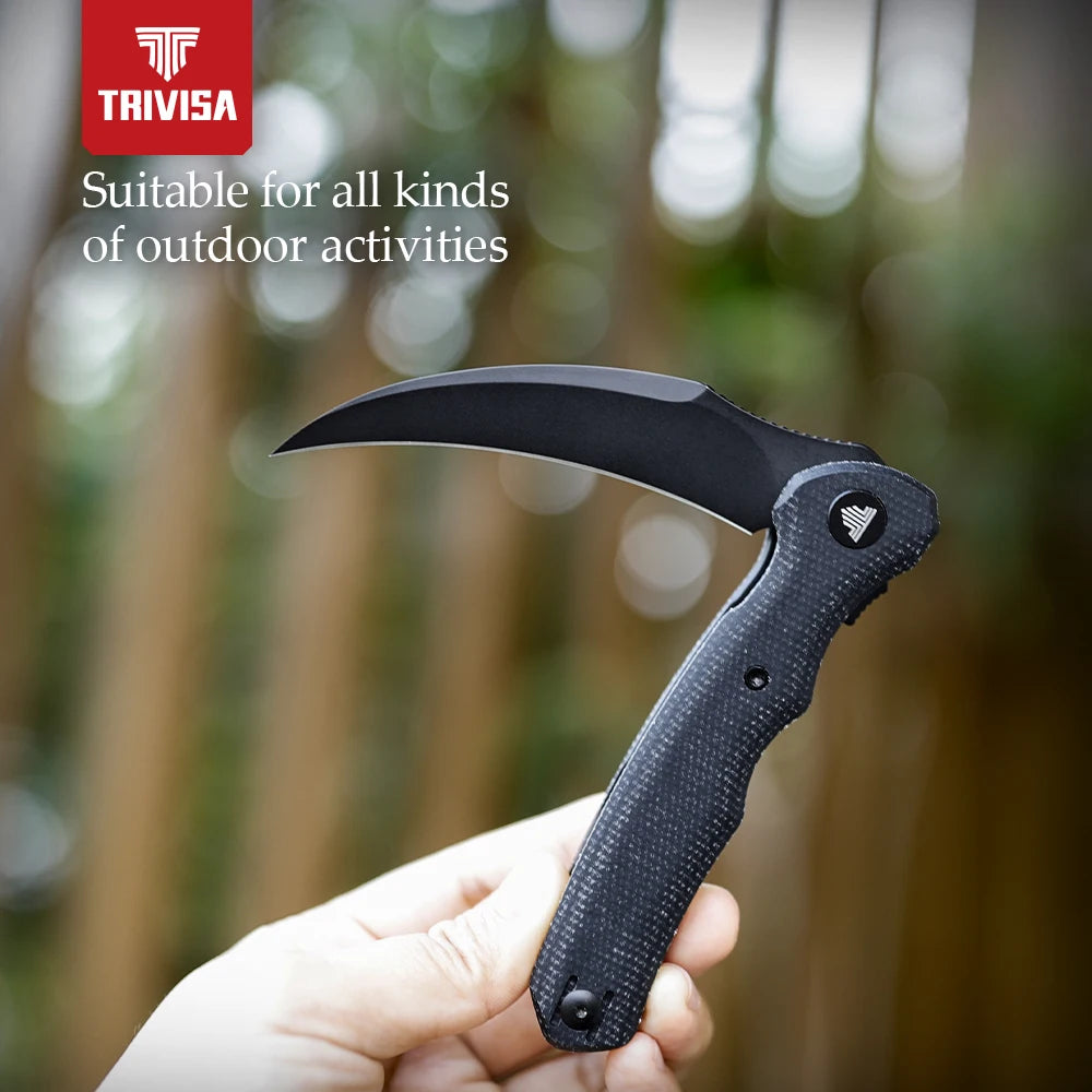 TRIVISA EDC Pocket Folding Knife for Men ,Pikal Flipper Knife with Clip，3.34" 14C28N Steel Hawkbill Blade & Micarta Handle