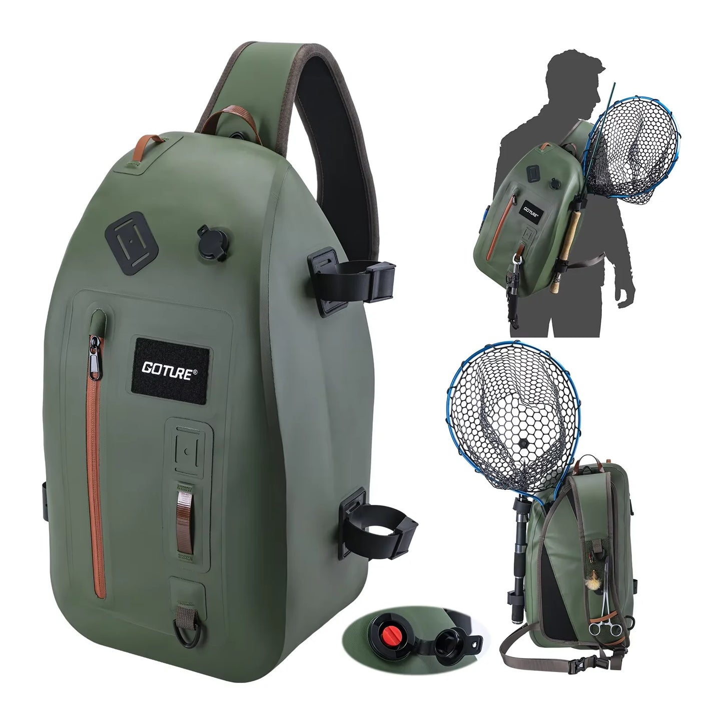 Goture IPX8 840D TUP Waterproof Dry Backpack for Fishing Trout Fishing Tackle Backpack Fly Sling Pack Fishing Tool Storage Bag