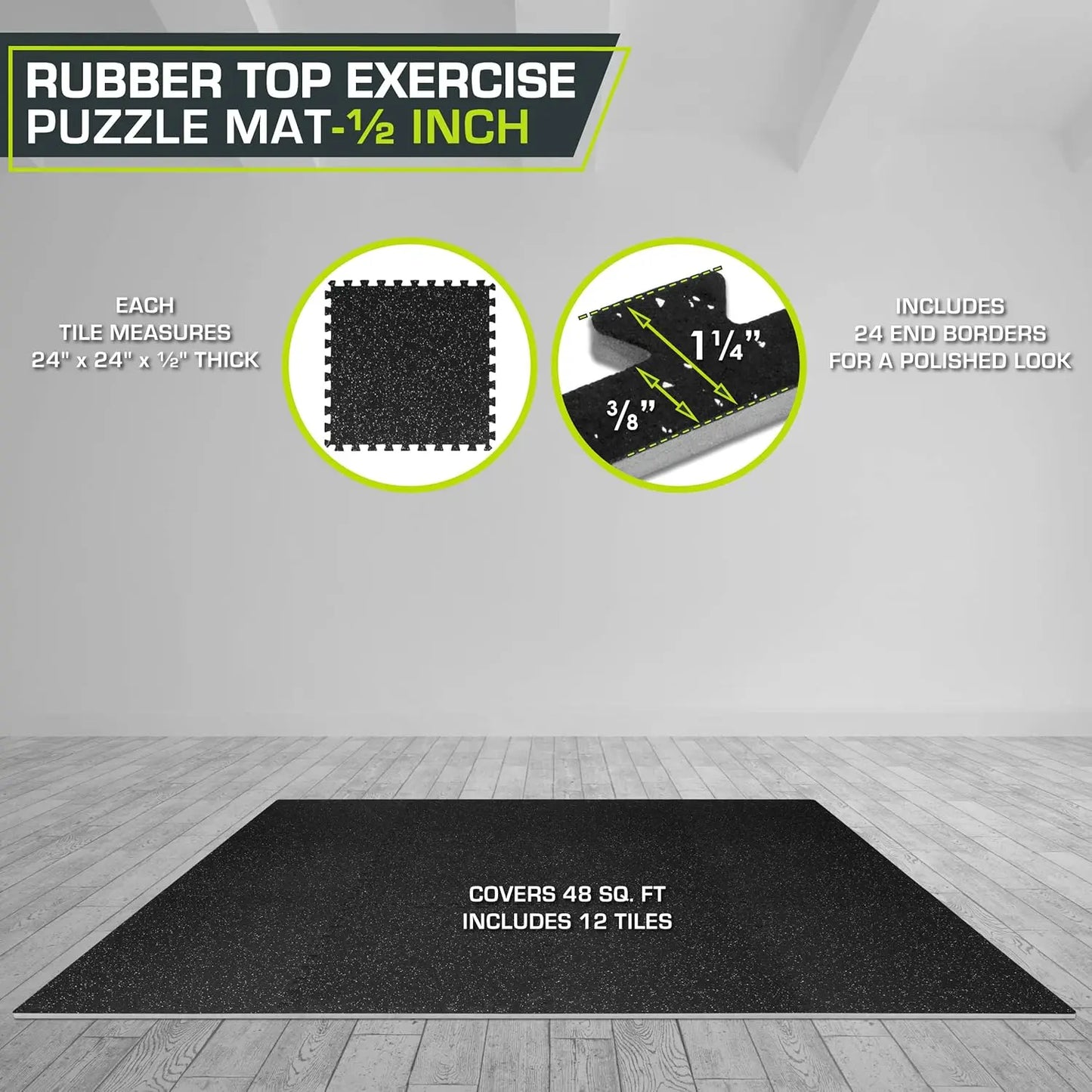 Interlocking EVA Foam Exercise Mat, 1/2-inch or 3/4-inch Thick, Non-Slip Floor Tiles for Home Gym Protection in 24 or 48 SQ FT