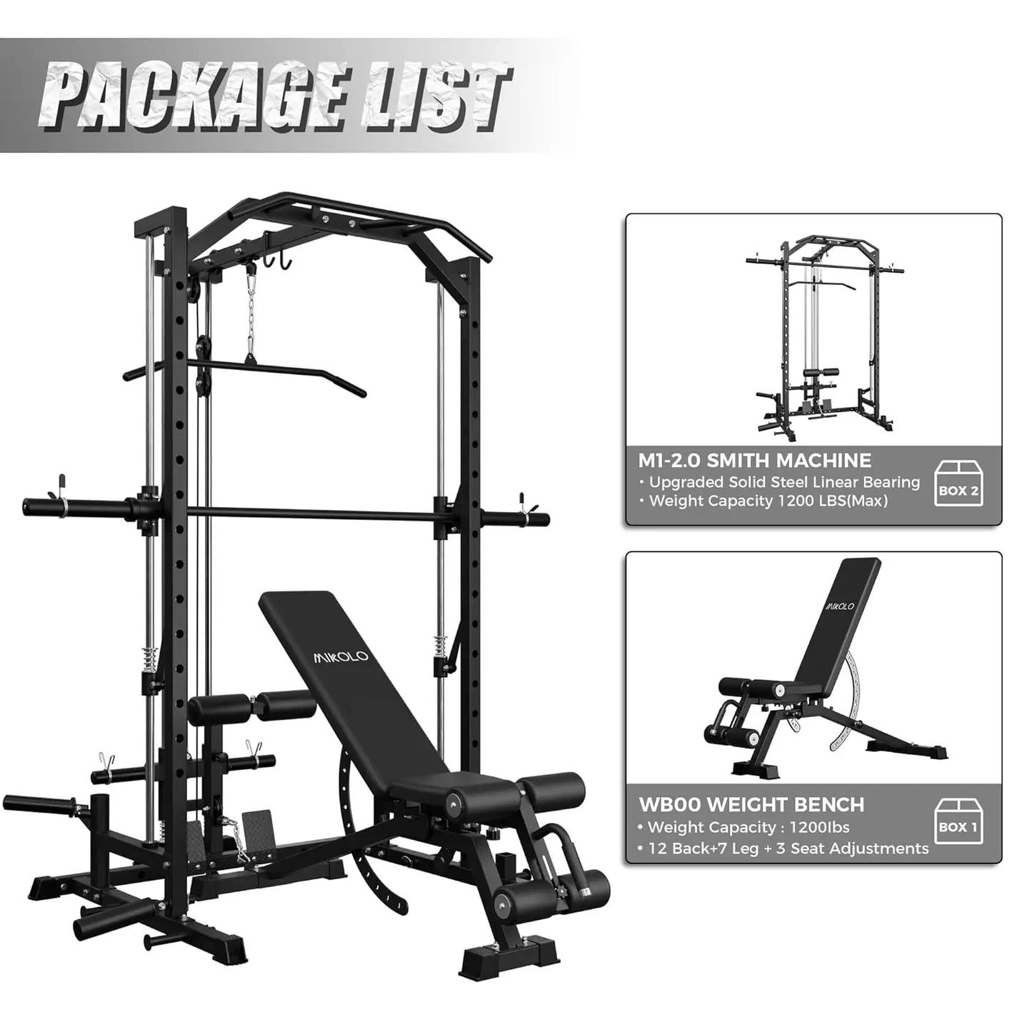 Smith Machine Home Gym Power Cage (1:1 Ratio Strength Trainer) (Space Saving Design) (with 8 Free Attachments), Customized