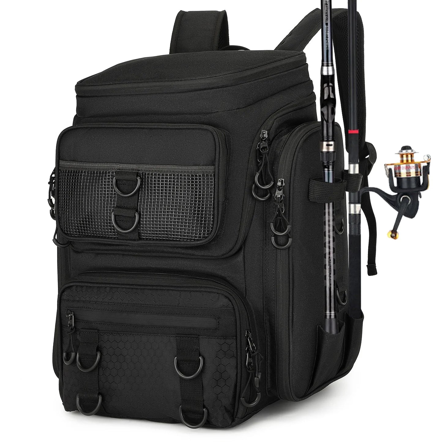 Fishing Backpack with Rod Holders Multifunctional Fish Tackle Rucksack Lure Organizer Storage Bag Outdoor Hiking Hunting Bagpack