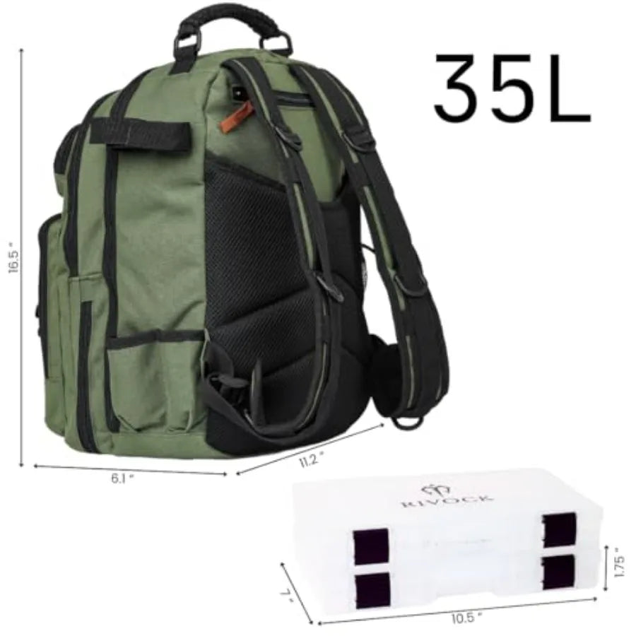 Fishing Tackle Backpack with Rod Holder 2 Tackle Boxes35L Tackle Storage Bag Insulated Cooler Backpack Hydration Bladder Hiking