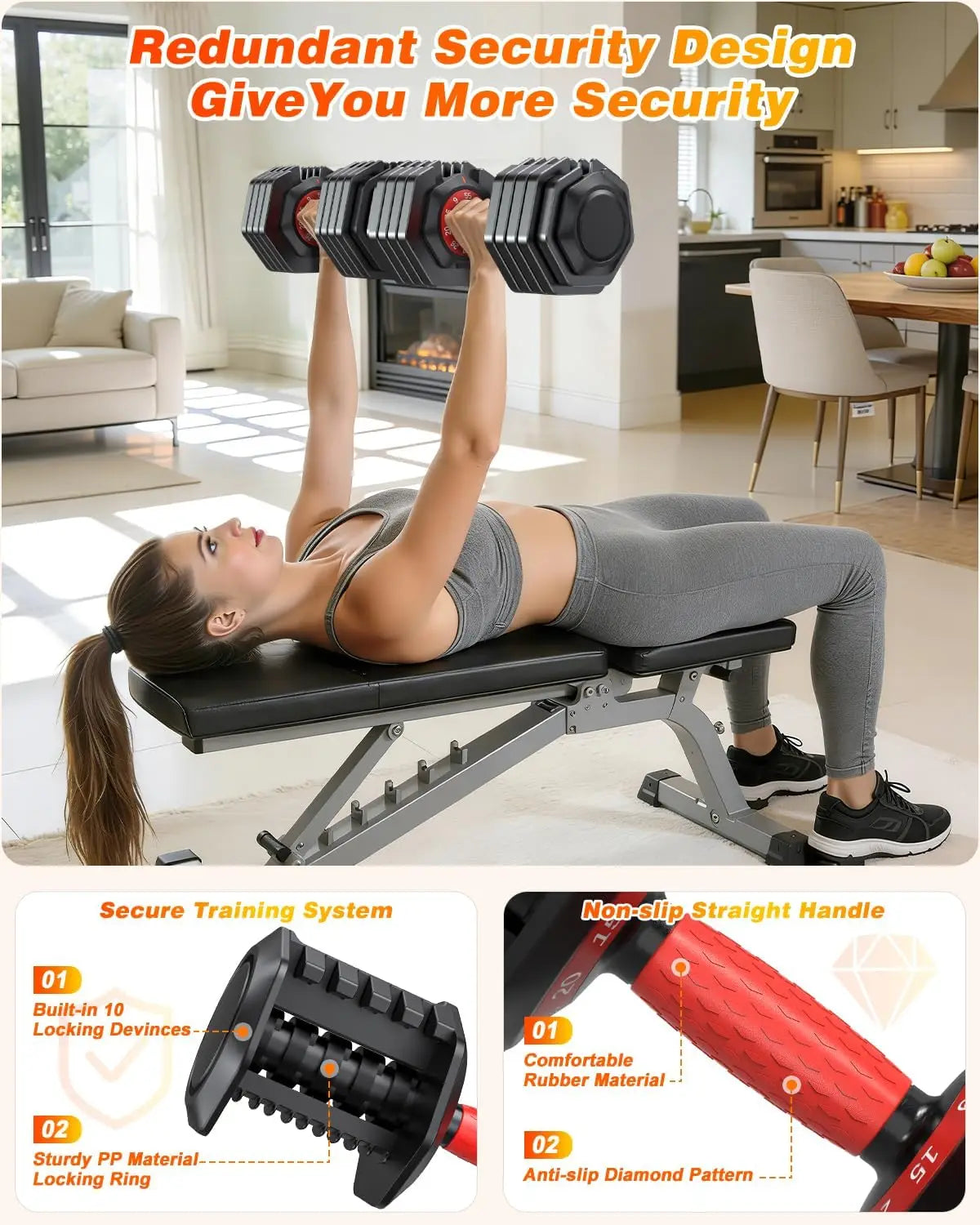 Adjustable Dumbbell Set of 2, Fast Weight Change, Anti-Slip Handle for Home Gym