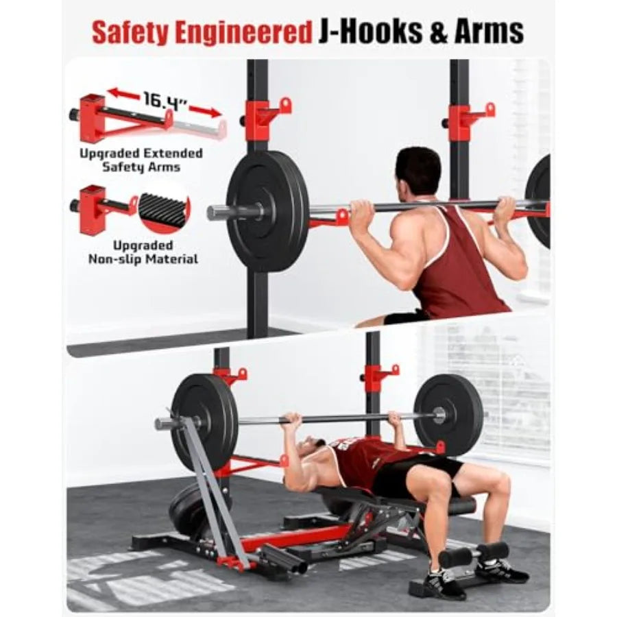 Smith Machine Squat Rack Combo Multi-Functional Power Racks with Adjustable Width Pull-Up Bar Cable Crossover Power Cage Indepe
