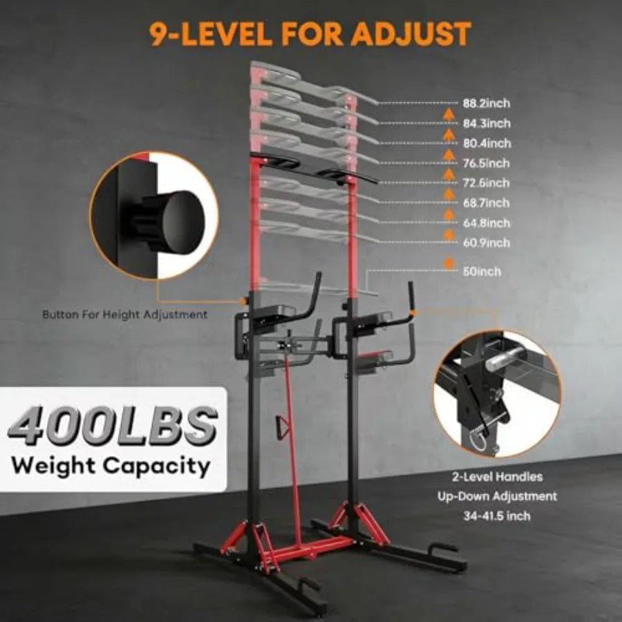 Foldable Power Tower Pull Up Bar Station Multi-Function Adjustable Height Pull Up Dip Station for Gym Workout Strengt