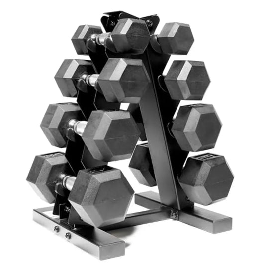 100 LB Rubber Coated Hex Dumbbell Hand Weight Set with Vertical Storage Rack Black