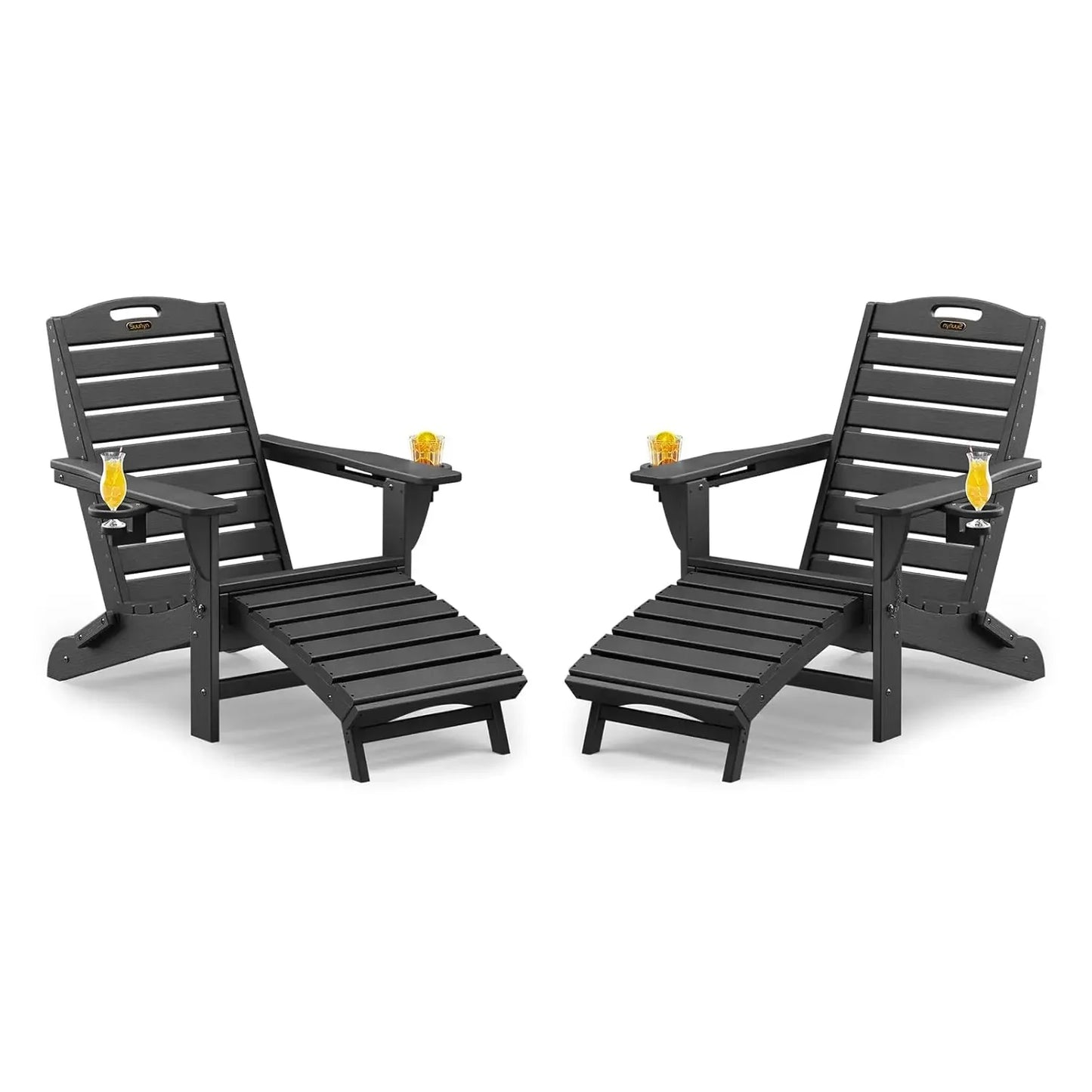 Set of 2 Folding Adirondack Chairs HDPE with Retractable Ottoman,Weather Resistant Patio, Customized
