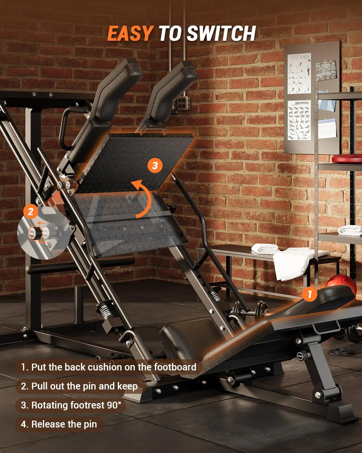 3 In 1 Leg Press Machine, Professional Hack Squat Machine With Weight Storage Post For Home, Fit 1" & 2" Weight Plates