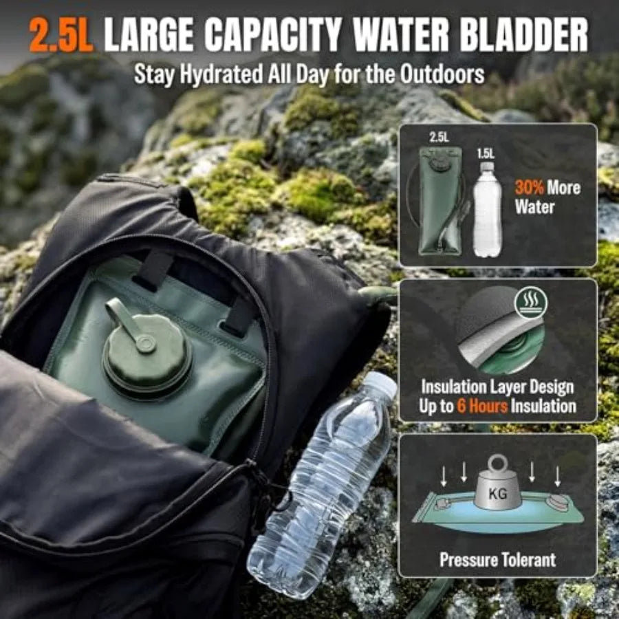 25L Hydration Backpack Hiking Hiking Backpack with Water Bladder Detachable Phone Pouch and Helmet Holder Lightweight Water Bac