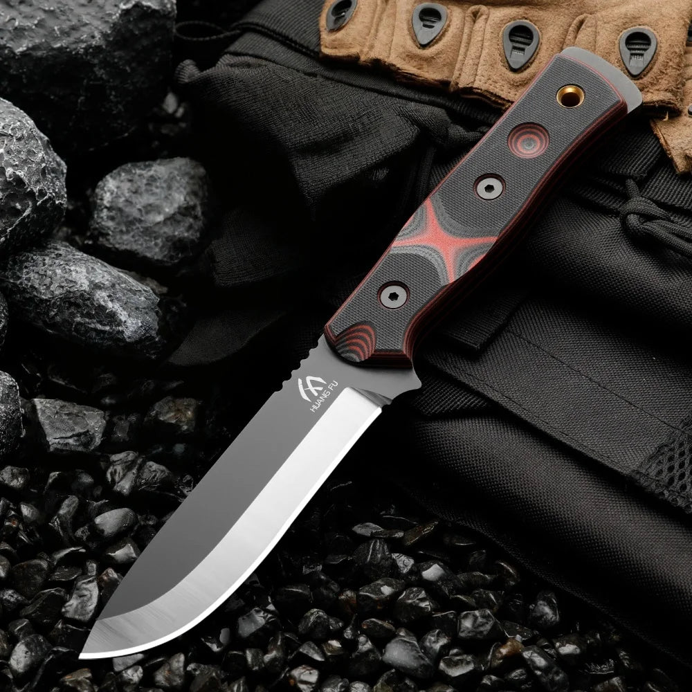 High-quality steel fixed-blade outdoor knife, camping knife with high-hardness stainless steel integrated spine and sheath, emer