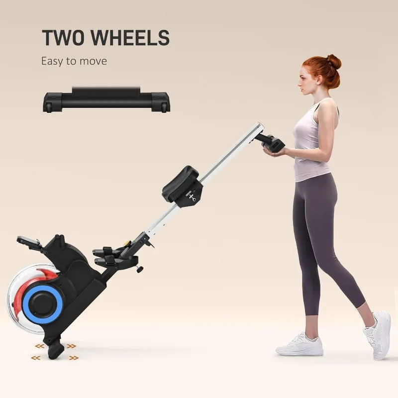 Soozier Water Rowing Machine for Home, Foldable Rower Machine with Adjustable Resistance, Wheels, LCD Monitor and Tablet Holder